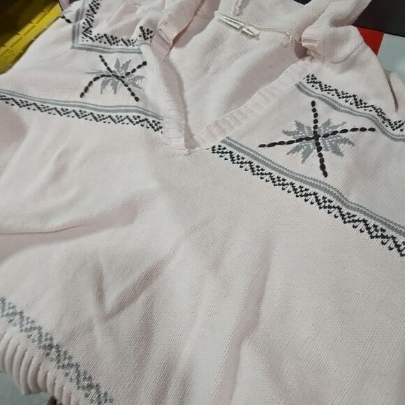 Hooded Oversized Christmas Sweater Pink 3XL 22/24 Snowflake Holiday Vneck Knit - Picture 11 of 15